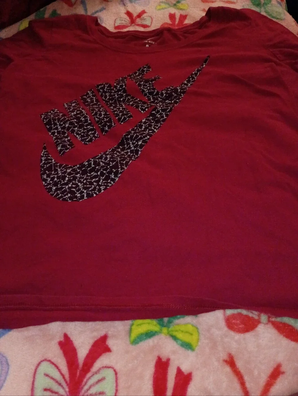 Nike Red Girls' Tee with Black Patterned Swoosh